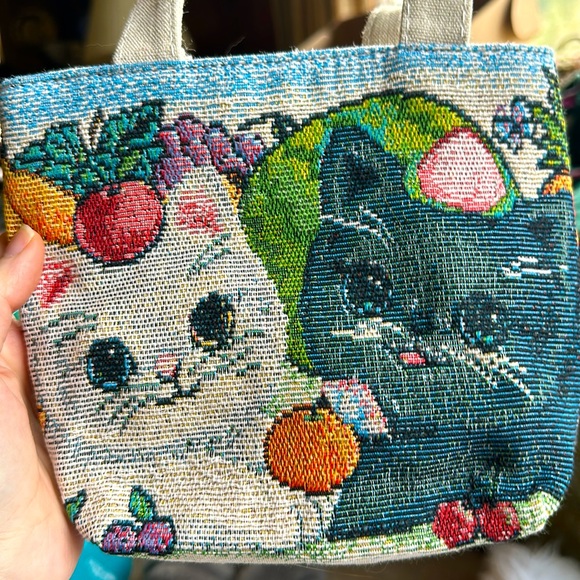SOLD🫧 Cat Needlepoint Mini Zippered Tote Bag Purse - Picture 3 of 11